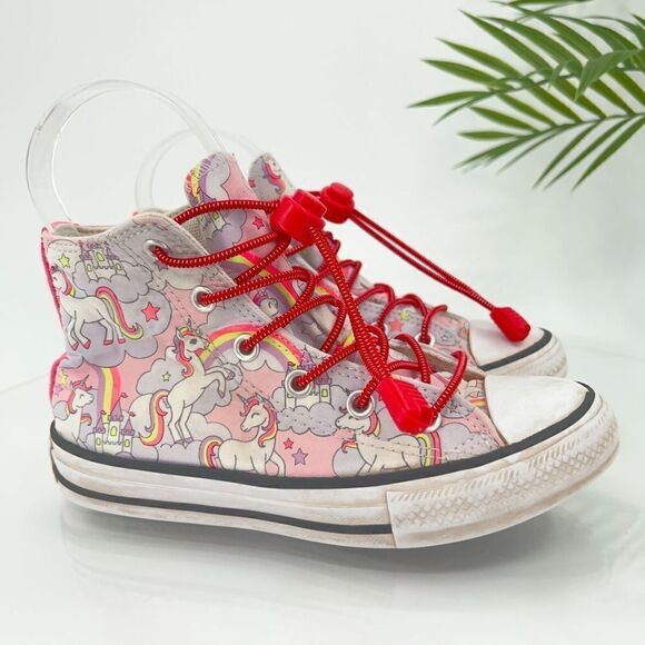 Converse Chuck Taylor Hi Top Sneakers Junior Kids 13 Unicorn Shoes Lace Up Girls - Picture 2 of 13